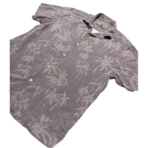 Tommy Bahama Shirt Mens L Gray‎ Hawaiian Silk Palm Tree Beach Retro Vintage - Picture 2 of 12